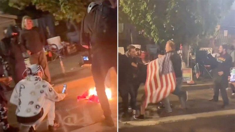 Queman una bandera de EEUU en medio de protestas cerca de las instalaciones de ICE (video)