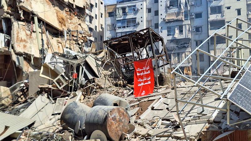 Gira mediática en los lugares del Dahieh bombardeados por el ejército sionista de Tel Aviv (fotos)